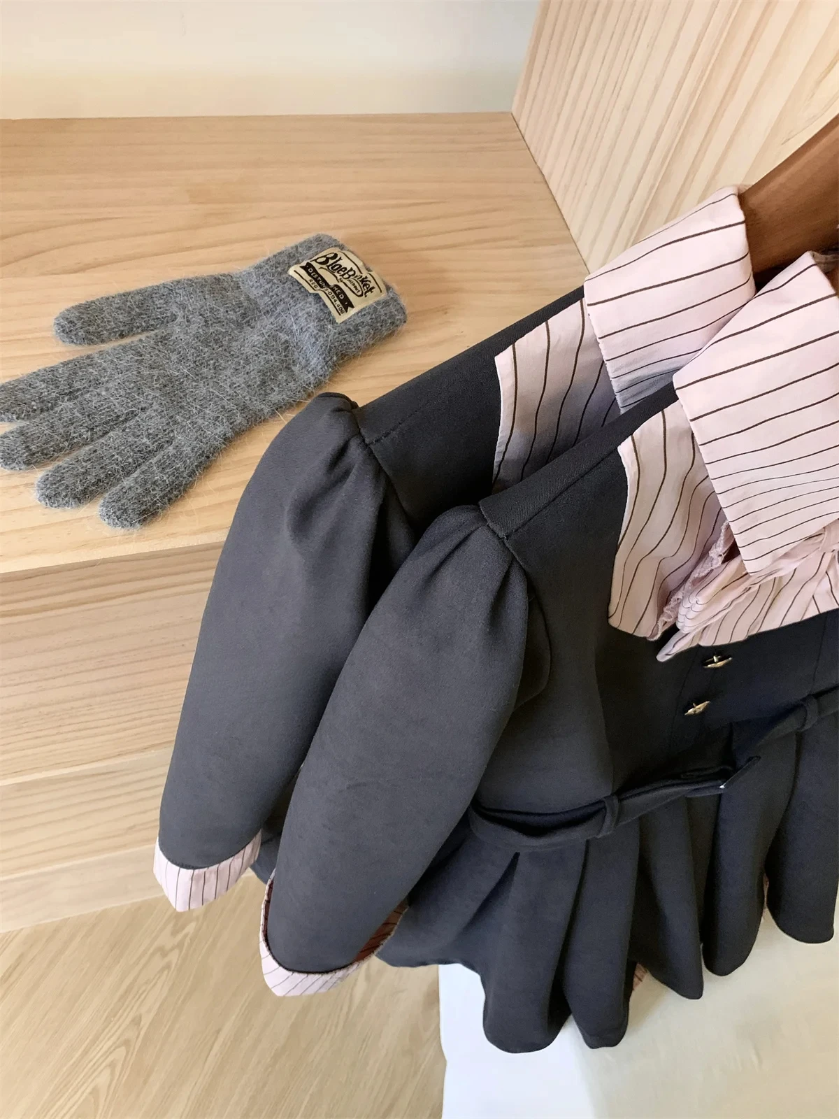 Women Korean College Preppy Mini Fake Two Pieces Shirt Dress Korean Chic Girl Bow Frock Long Sleeve One-Piece 2000s Sweet Y2k