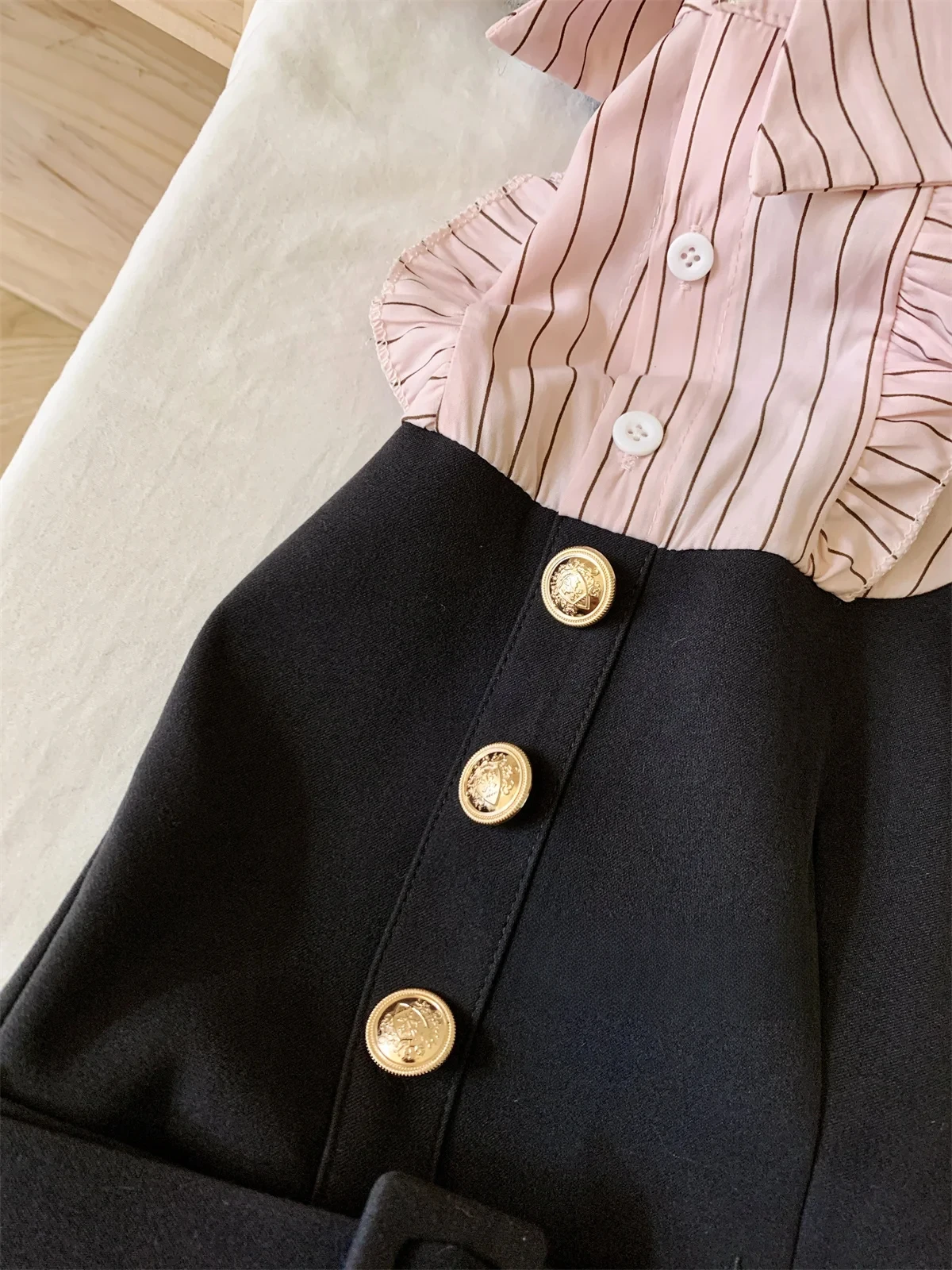 Women Korean College Preppy Mini Fake Two Pieces Shirt Dress Korean Chic Girl Bow Frock Long Sleeve One-Piece 2000s Sweet Y2k