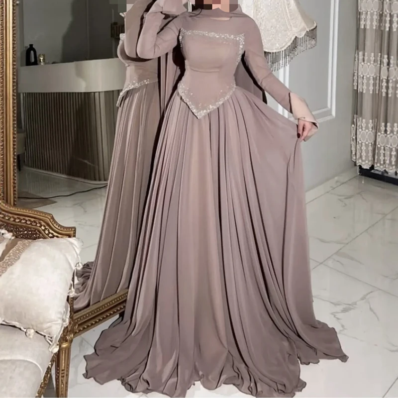 Women Fashion Sequins Beadings Solid Long Dress Elegant Wedding Guest Gowns Dress Casual O-Neck Scarf Long Sleeve Peplum Dress