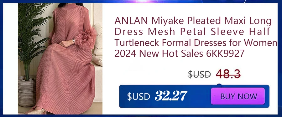 ANLAN Miyake Pleated Dress 2024 Summer New O-Neck Long Sleeved Printed Fashion Evening Dresses Elegant Women's Clothing 9AK2075