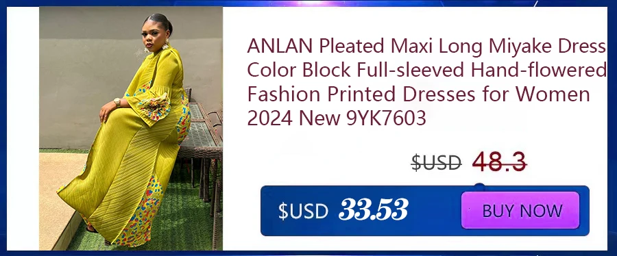 ANLAN Miyake Pleated Dress 2024 Summer New O-Neck Long Sleeved Printed Fashion Evening Dresses Elegant Women's Clothing 9AK2075