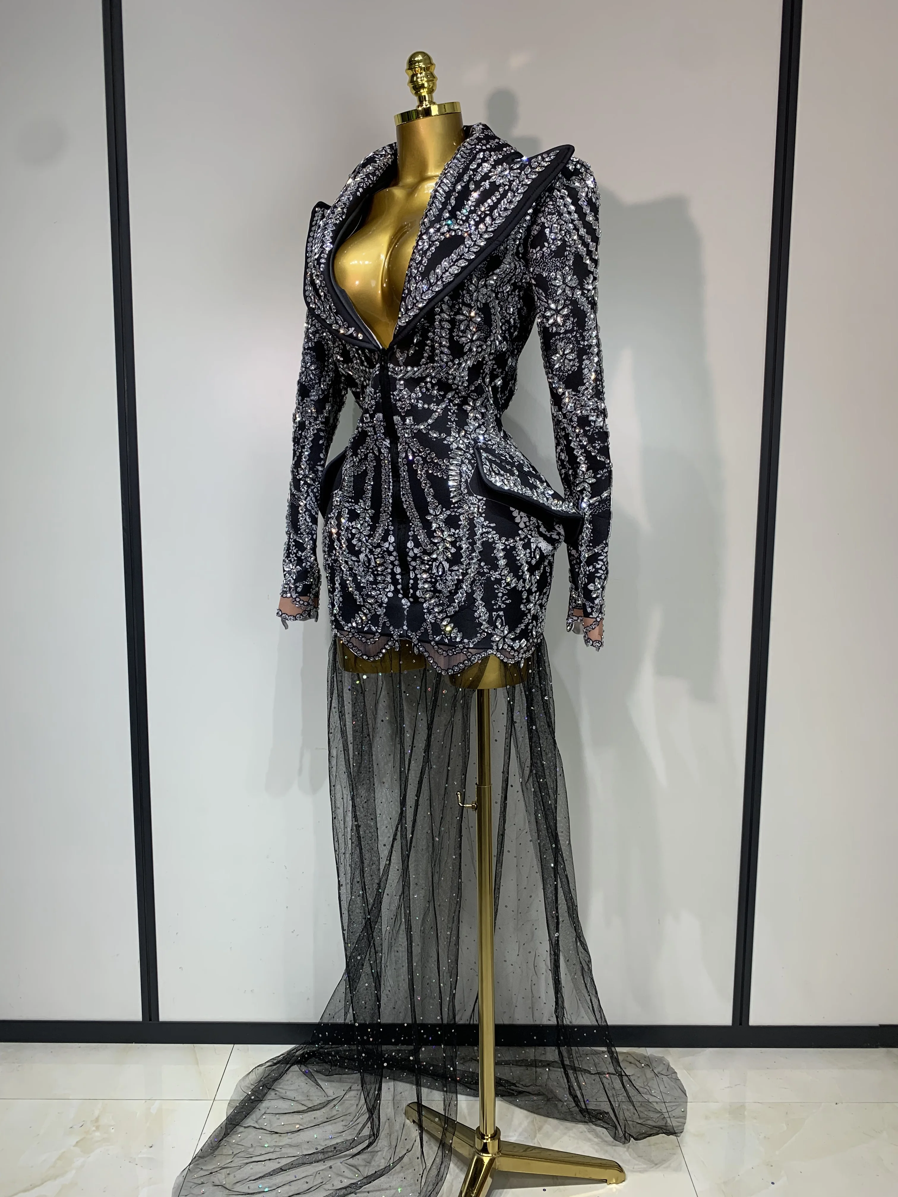 High Quality Luxury Nightclub Evening Birthday Dresses Stage Perform Outfit Sparkly Rhinestone Women's Elegant Party Sexy Dress