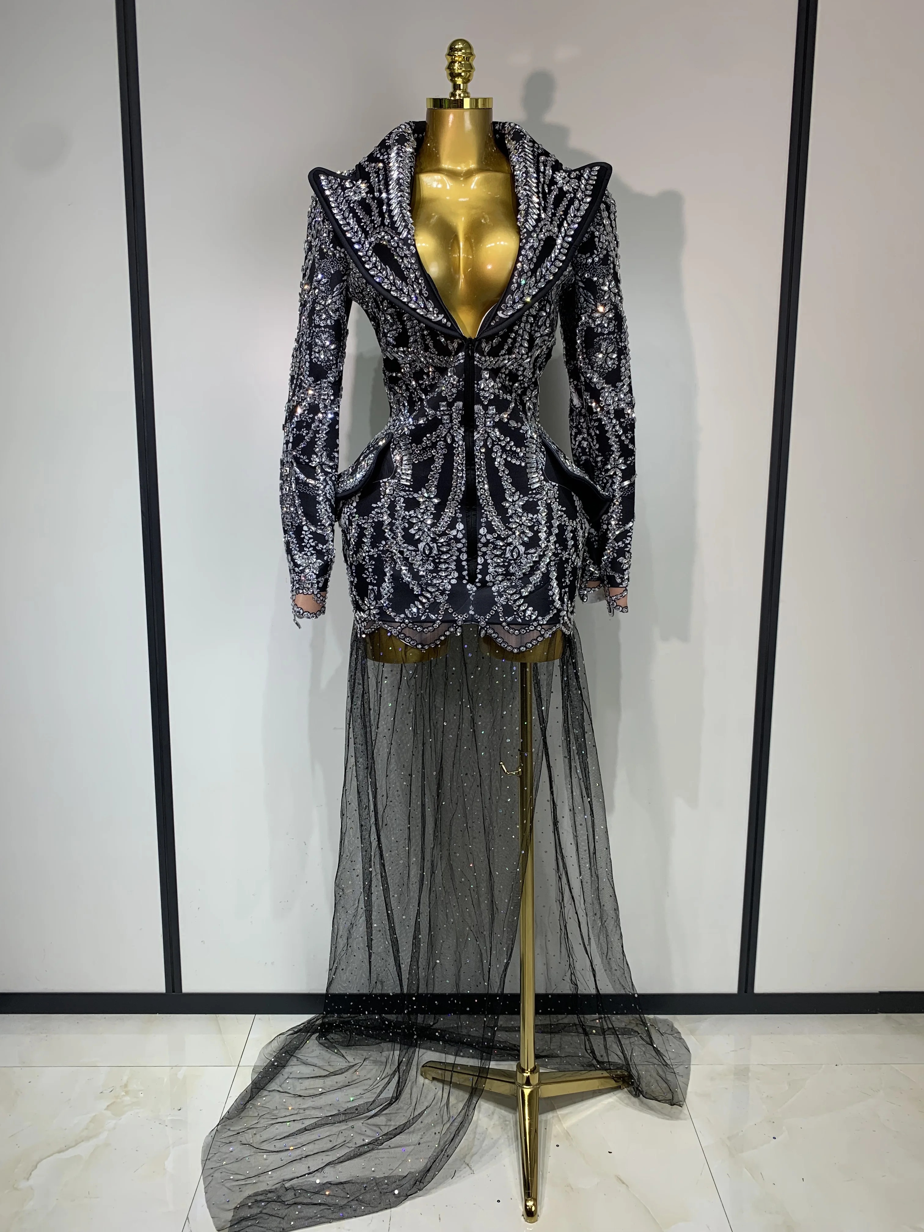 High Quality Luxury Nightclub Evening Birthday Dresses Stage Perform Outfit Sparkly Rhinestone Women's Elegant Party Sexy Dress