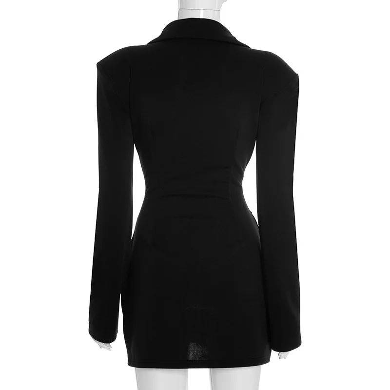 Cryptographic Elegant Fashion Blazer Dress Club Party Long Sleeve Shoulder Pads A-Line V Neck Mini Dresses Fall Winter Clothes