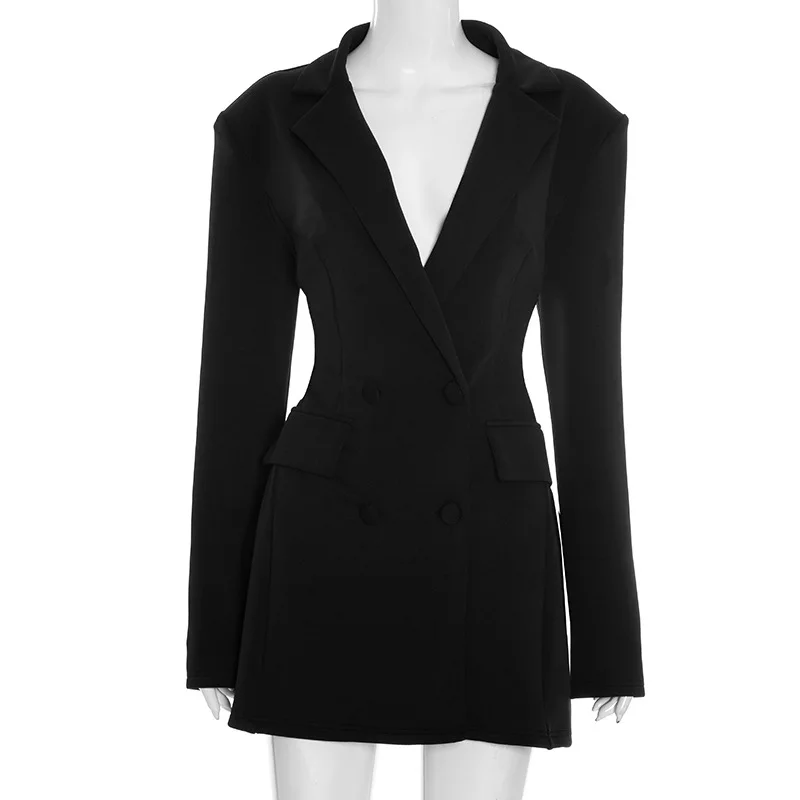 Cryptographic Elegant Fashion Blazer Dress Club Party Long Sleeve Shoulder Pads A-Line V Neck Mini Dresses Fall Winter Clothes