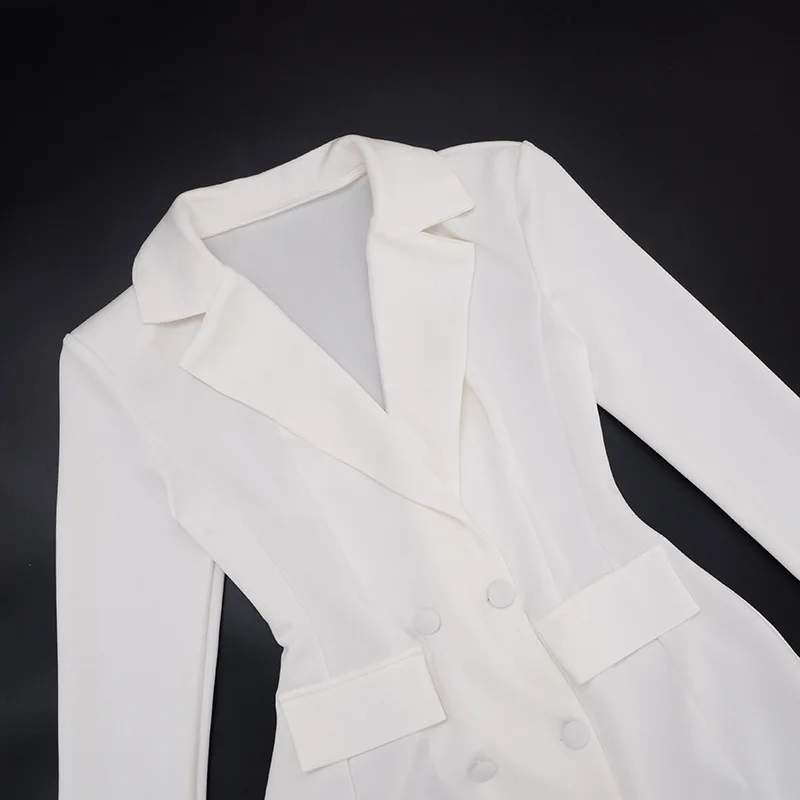 Cryptographic Elegant Fashion Blazer Dress Club Party Long Sleeve Shoulder Pads A-Line V Neck Mini Dresses Fall Winter Clothes