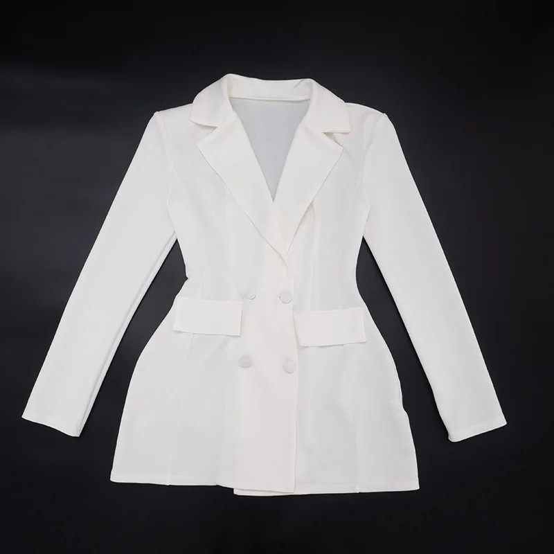 Cryptographic Elegant Fashion Blazer Dress Club Party Long Sleeve Shoulder Pads A-Line V Neck Mini Dresses Fall Winter Clothes