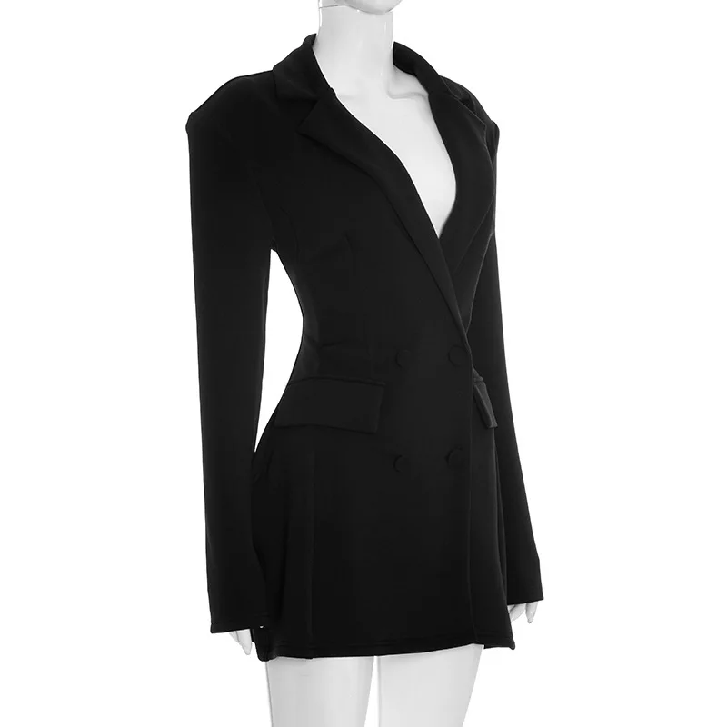 Cryptographic Elegant Fashion Blazer Dress Club Party Long Sleeve Shoulder Pads A-Line V Neck Mini Dresses Fall Winter Clothes