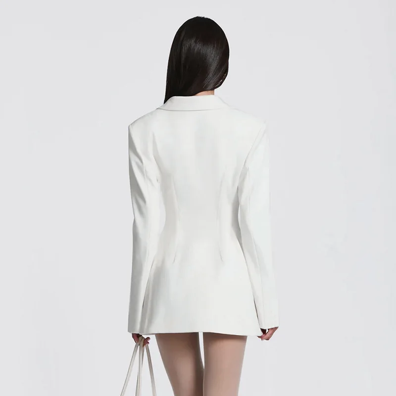 Cryptographic Elegant Fashion Blazer Dress Club Party Long Sleeve Shoulder Pads A-Line V Neck Mini Dresses Fall Winter Clothes