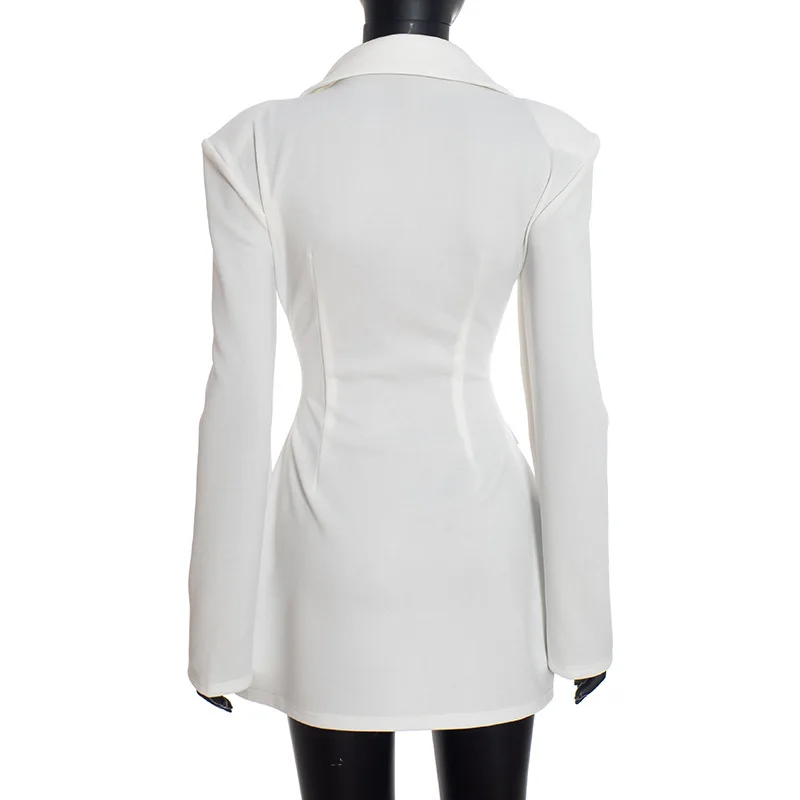 Cryptographic Elegant Fashion Blazer Dress Club Party Long Sleeve Shoulder Pads A-Line V Neck Mini Dresses Fall Winter Clothes