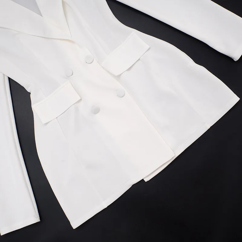 Cryptographic Elegant Fashion Blazer Dress Club Party Long Sleeve Shoulder Pads A-Line V Neck Mini Dresses Fall Winter Clothes