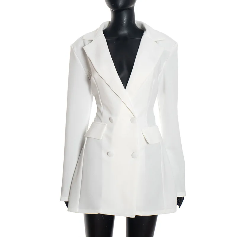 Cryptographic Elegant Fashion Blazer Dress Club Party Long Sleeve Shoulder Pads A-Line V Neck Mini Dresses Fall Winter Clothes