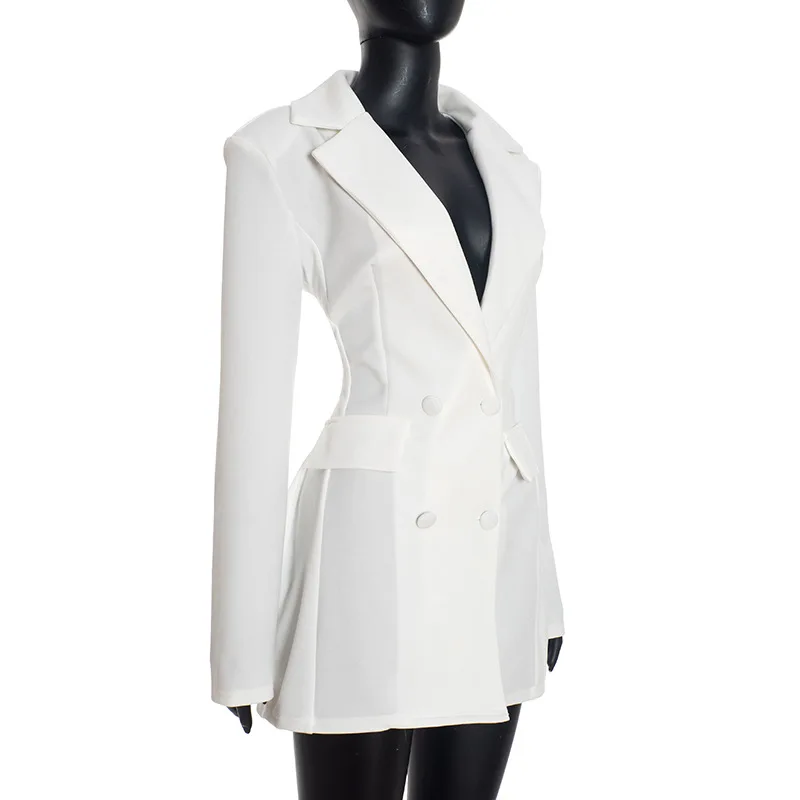 Cryptographic Elegant Fashion Blazer Dress Club Party Long Sleeve Shoulder Pads A-Line V Neck Mini Dresses Fall Winter Clothes