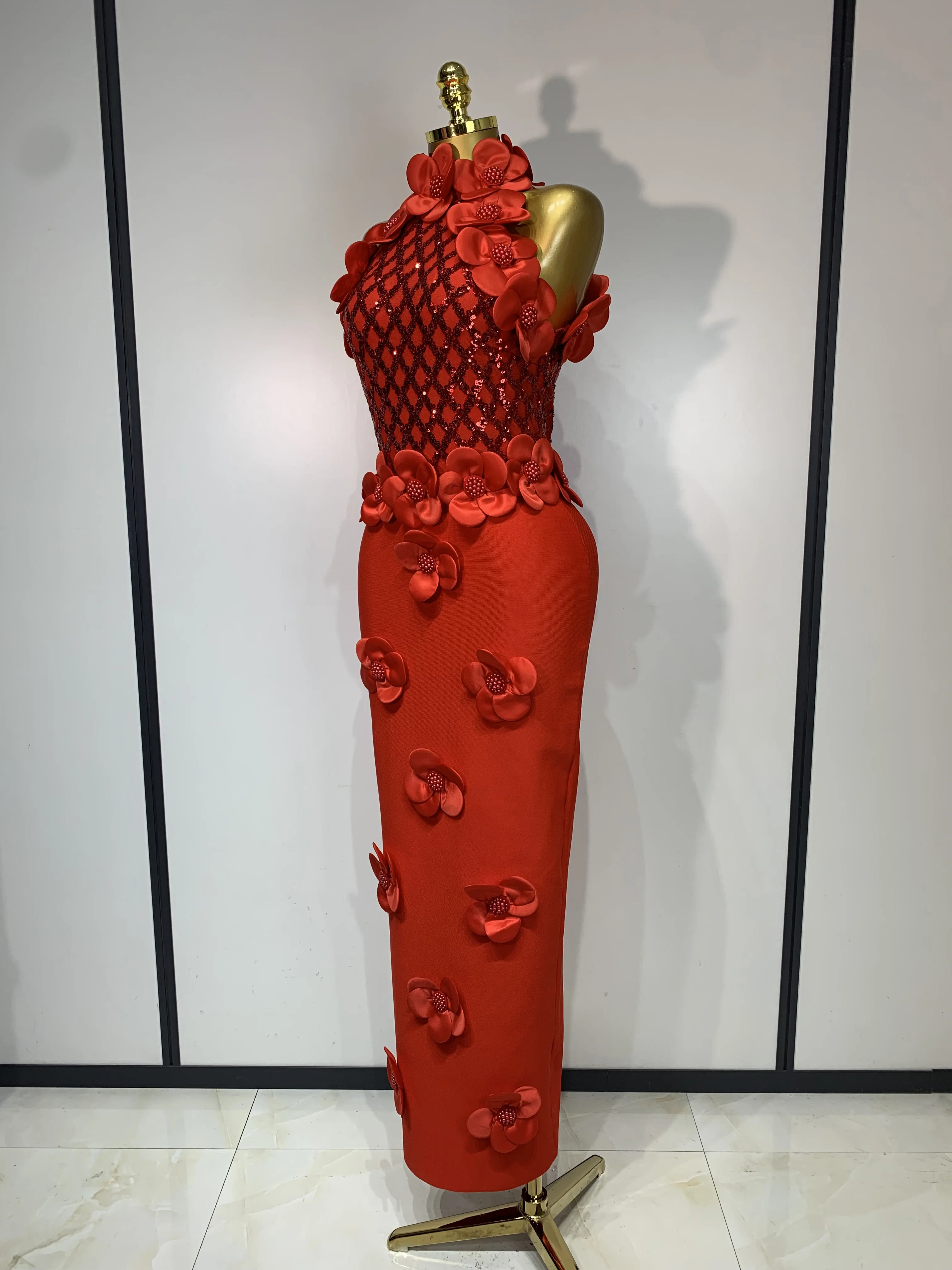 Women Sexy Sleeveless Flower Beading Bodycon Bandage Dresses 2026 Celebrity Elegant Cocktail Luxury Birthfay Evening Party Dress