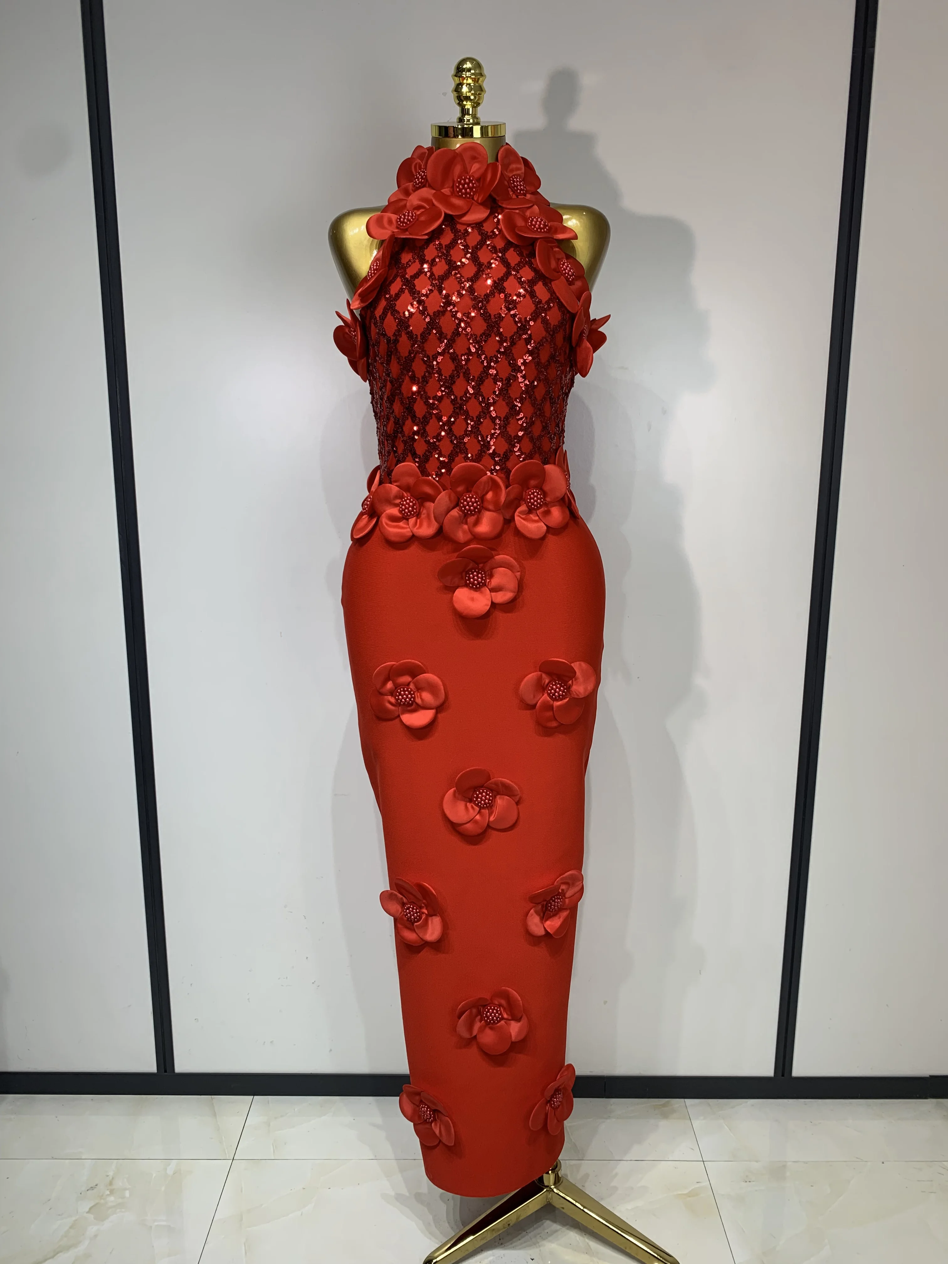 Women Sexy Sleeveless Flower Beading Bodycon Bandage Dresses 2026 Celebrity Elegant Cocktail Luxury Birthfay Evening Party Dress