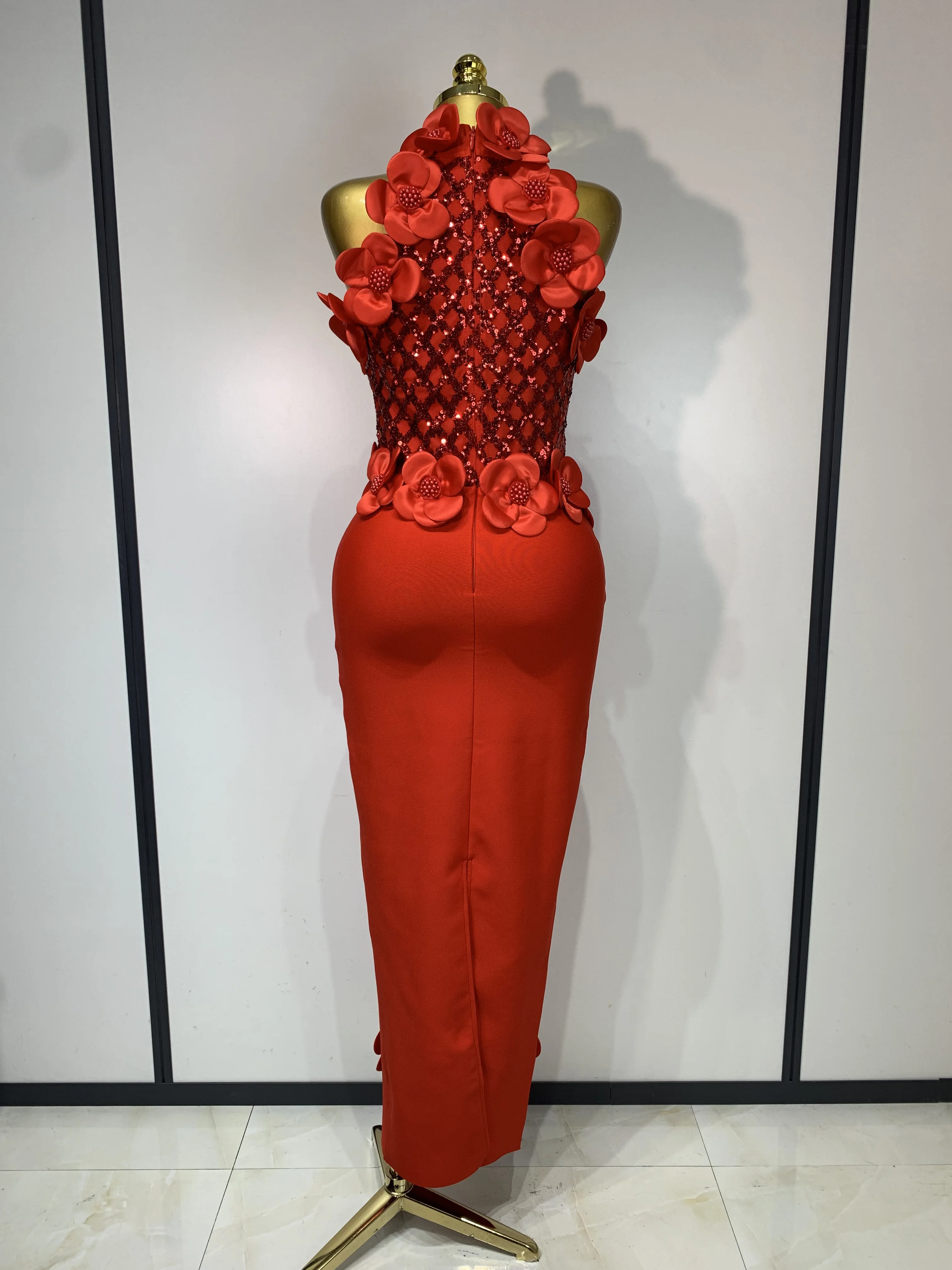 Women Sexy Sleeveless Flower Beading Bodycon Bandage Dresses 2026 Celebrity Elegant Cocktail Luxury Birthfay Evening Party Dress