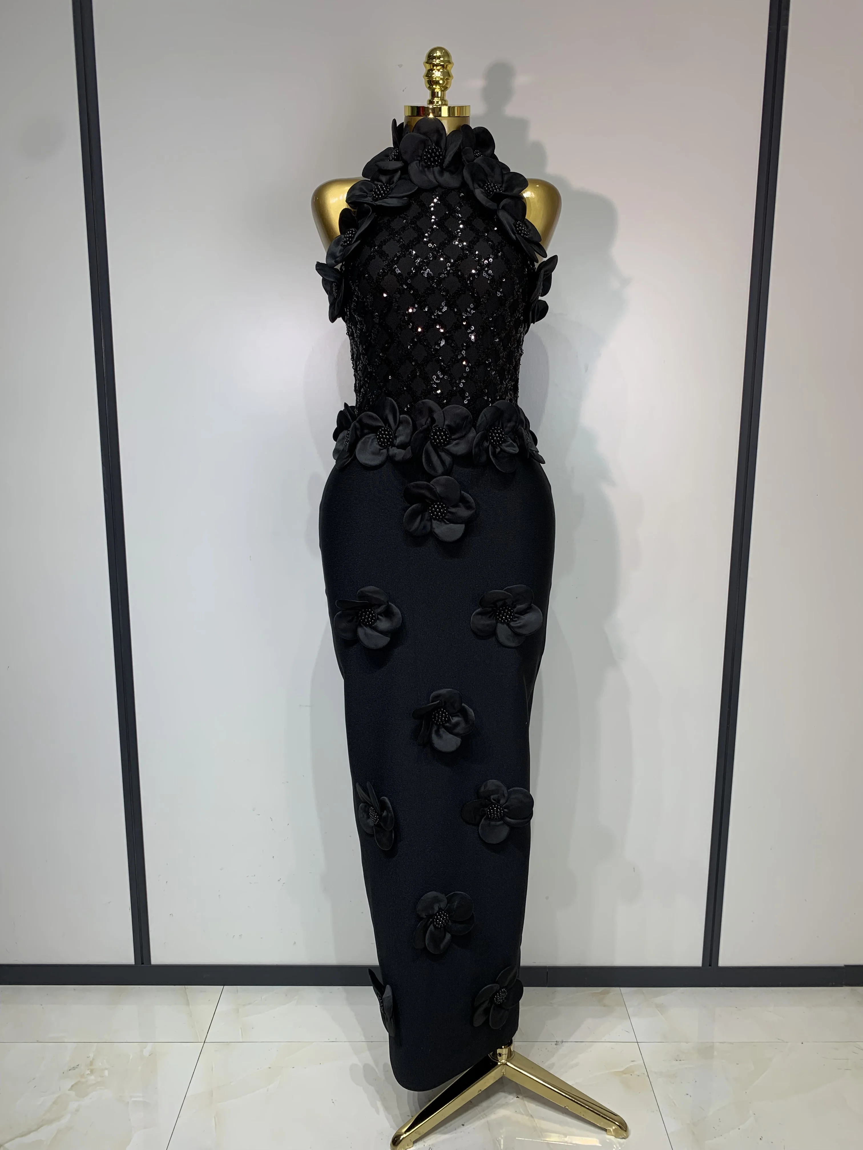Women Sexy Sleeveless Flower Beading Bodycon Bandage Dresses 2026 Celebrity Elegant Cocktail Luxury Birthfay Evening Party Dress