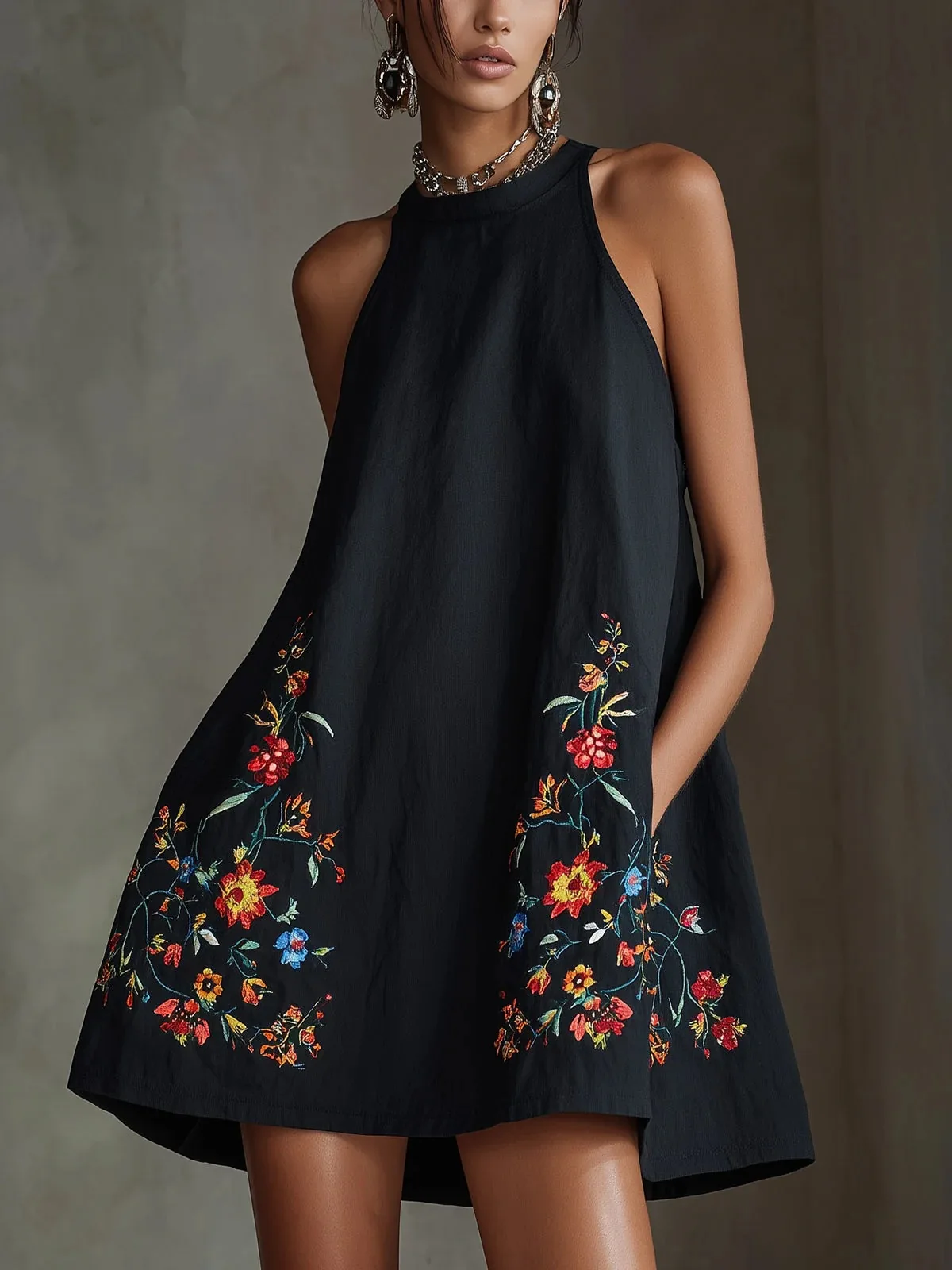 2026 Print Mini Dress Sleeveless Loose A-Line Shift Dress Pockets Women Boho Summer Casual Flowy Sleeveless Dress