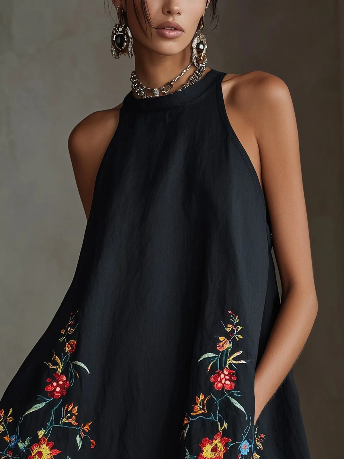 2026 Print Mini Dress Sleeveless Loose A-Line Shift Dress Pockets Women Boho Summer Casual Flowy Sleeveless Dress