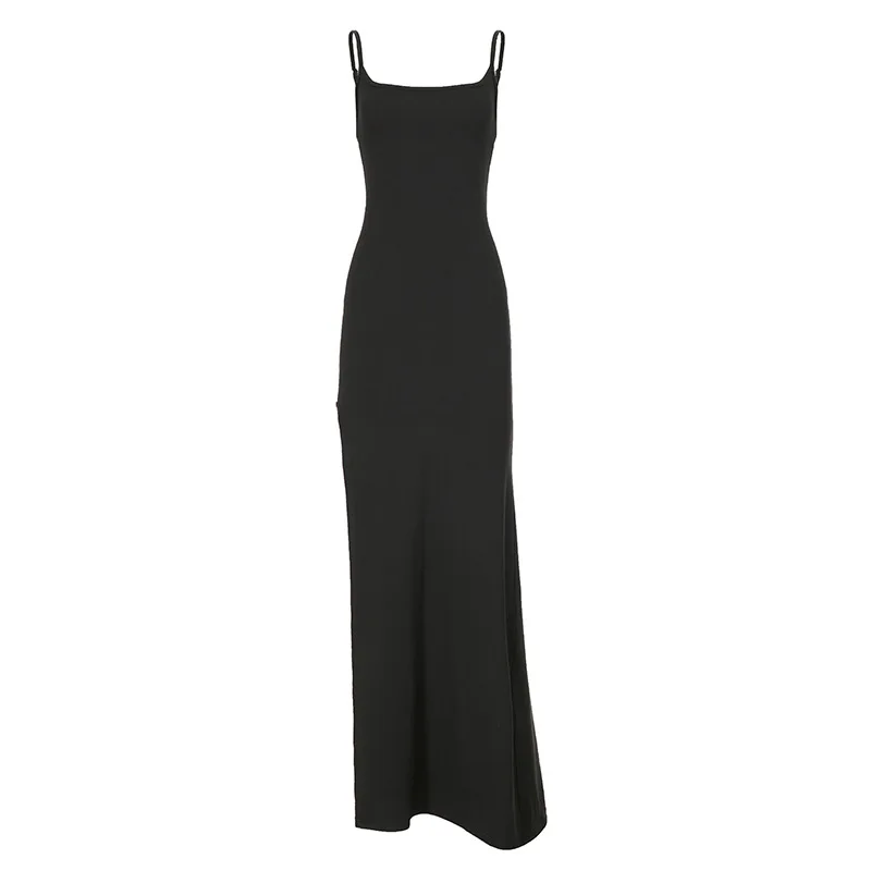 Sexy Bodycon High Slit Tank Dress Women Solid Off Shoulder Slip Dress