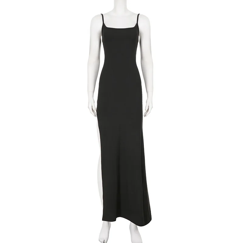 Sexy Bodycon High Slit Tank Dress Women Solid Off Shoulder Slip Dress