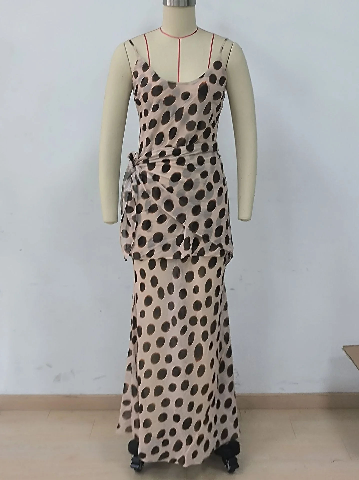 Scoop Neck Women's Dress Spaghetti Strap Polka Dot Tie Waist Removable Wrap Maxi Dress Vacation Beach 2026 New Fashion For Women