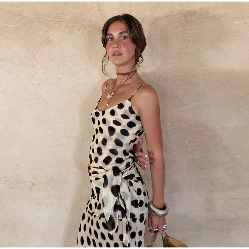 Scoop Neck Women's Dress Spaghetti Strap Polka Dot Tie Waist Removable Wrap Maxi Dress Vacation Beach 2026 New Fashion For Women