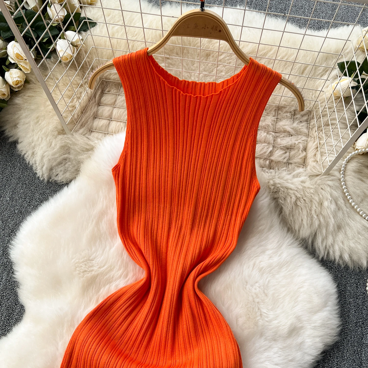 SINGREINY Women Sheath Long Dress O Neck Sleeveless Solid Pleated Knit Elastic Fashion Elegant Stiped Retro Sexy Bodycon Dress