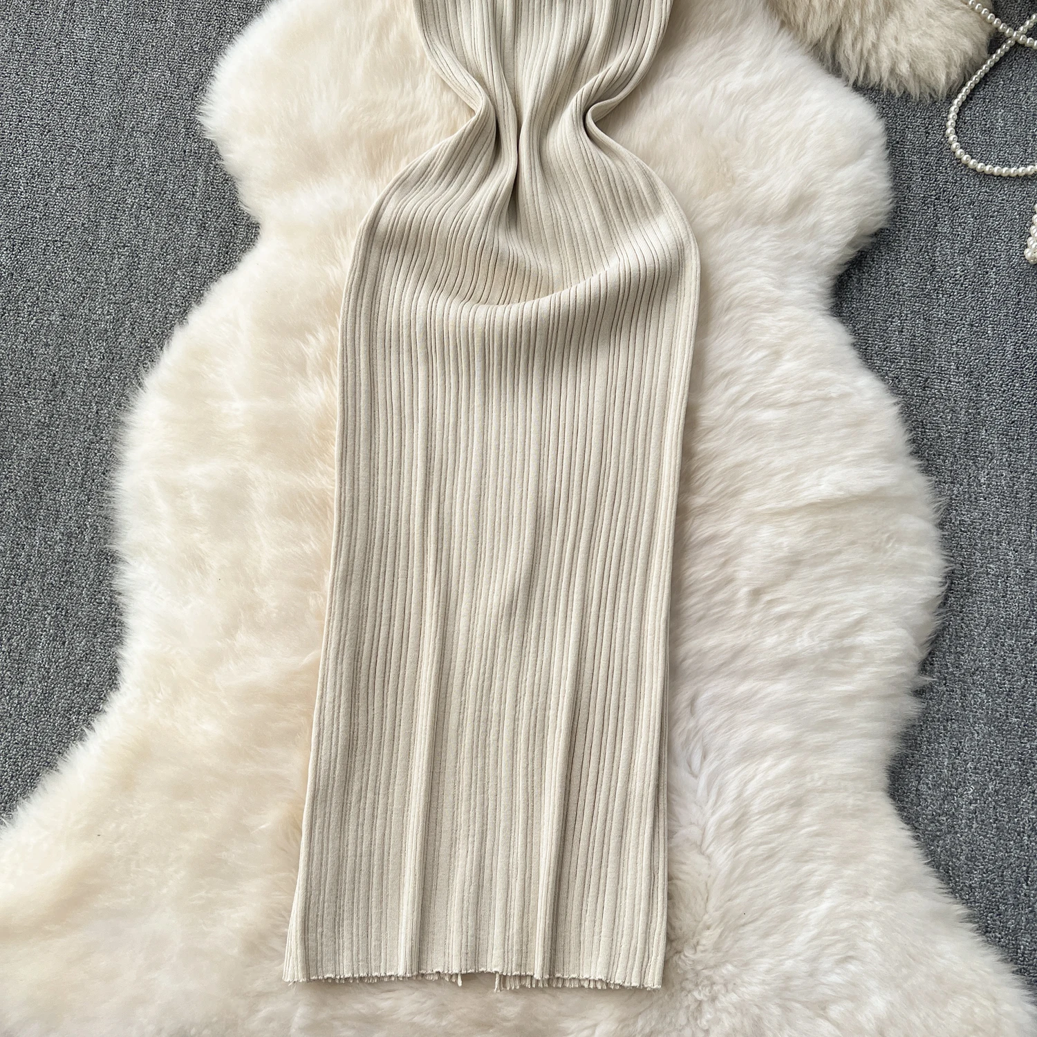 SINGREINY Women Sheath Long Dress O Neck Sleeveless Solid Pleated Knit Elastic Fashion Elegant Stiped Retro Sexy Bodycon Dress