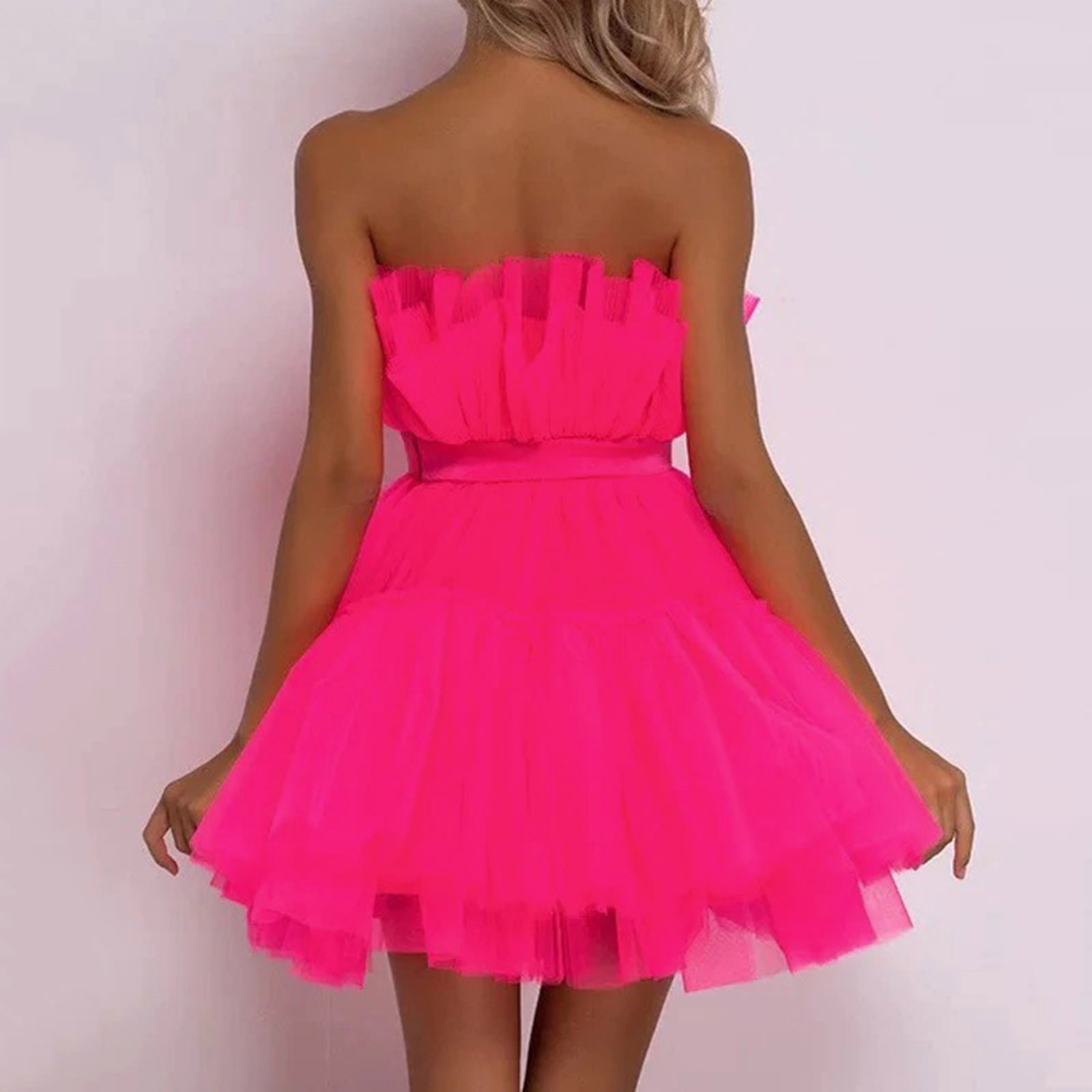 Women Tutu Wrap Dress Mesh Yarn Strapless Mini Dress Elegant Solid Color Wedding Party Dresses Bridesmaid Prom Gown Vestidos