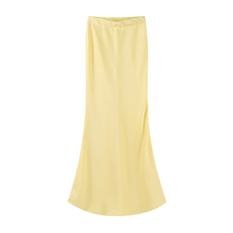 Fashion Yellow Satin Tops Skirt 2 Piece Set Women Lace Up Top High Waist Mermaid Skirt 2025 Summer Sexy New in Matching Suits