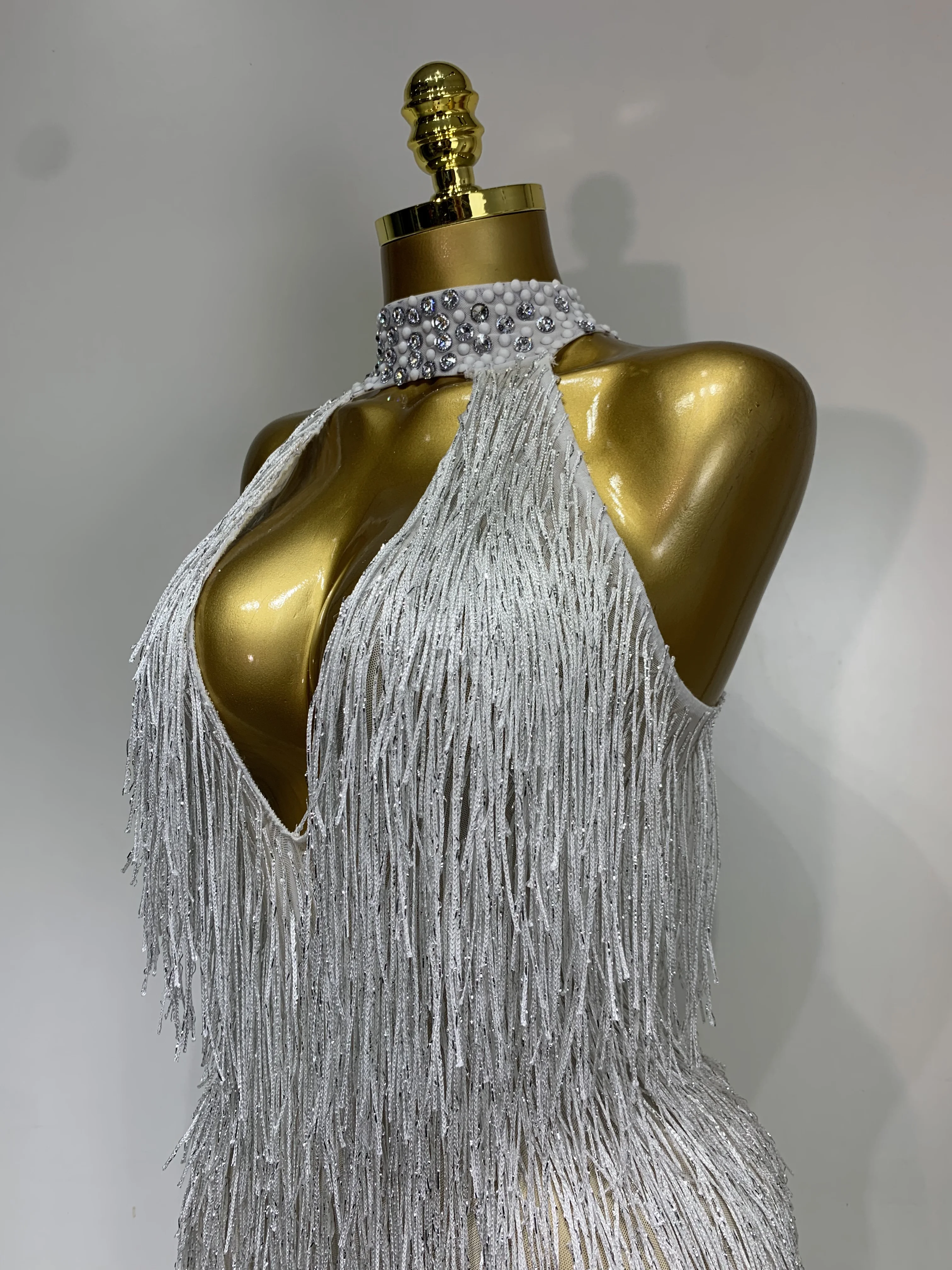 Women Sexy Shiny Crystals Tassel Long Dress Elegant Prom Gown Evening Club Birthday Wedding Party Singer Photoshoot Dress