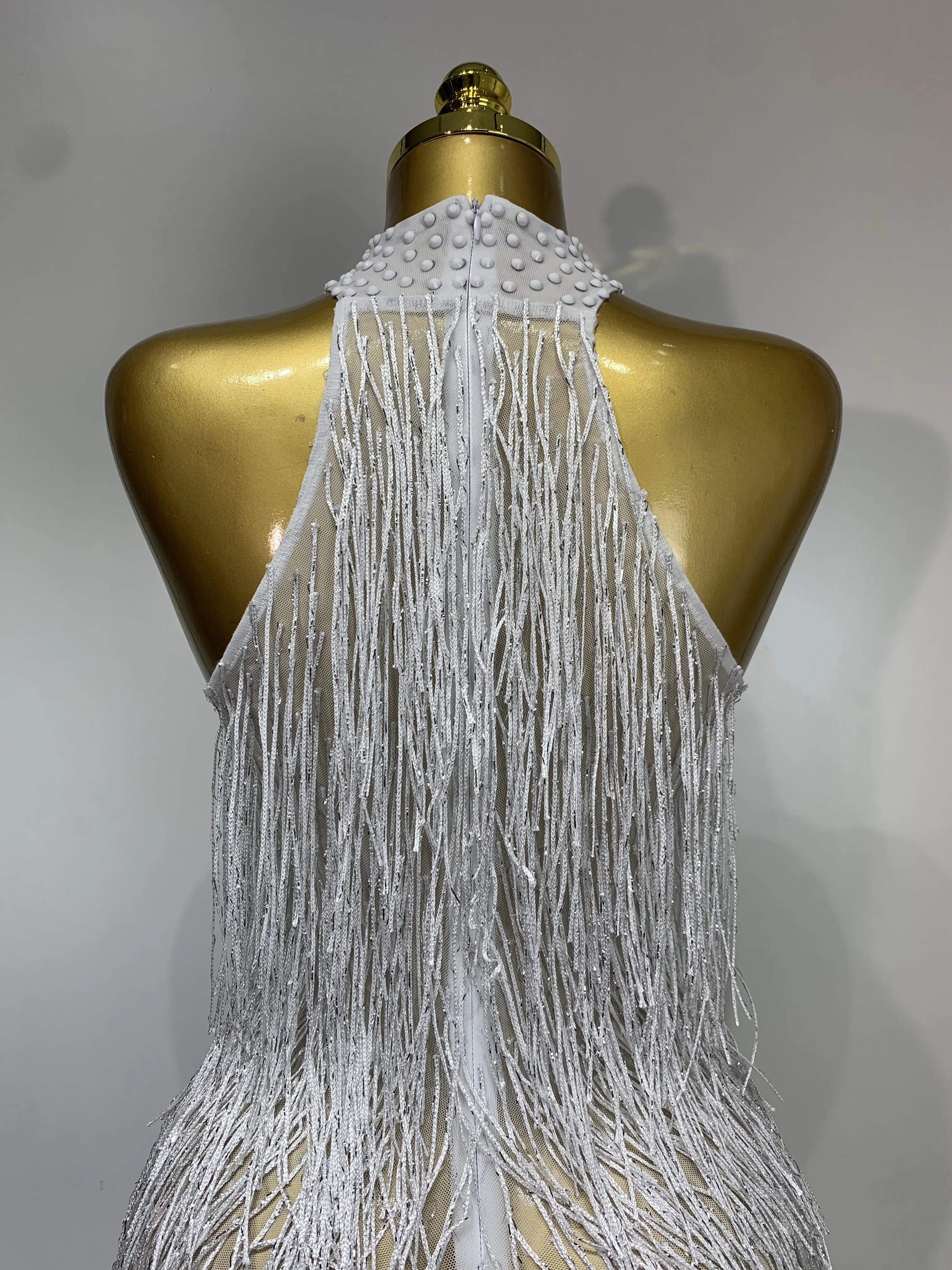 Women Sexy Shiny Crystals Tassel Long Dress Elegant Prom Gown Evening Club Birthday Wedding Party Singer Photoshoot Dress
