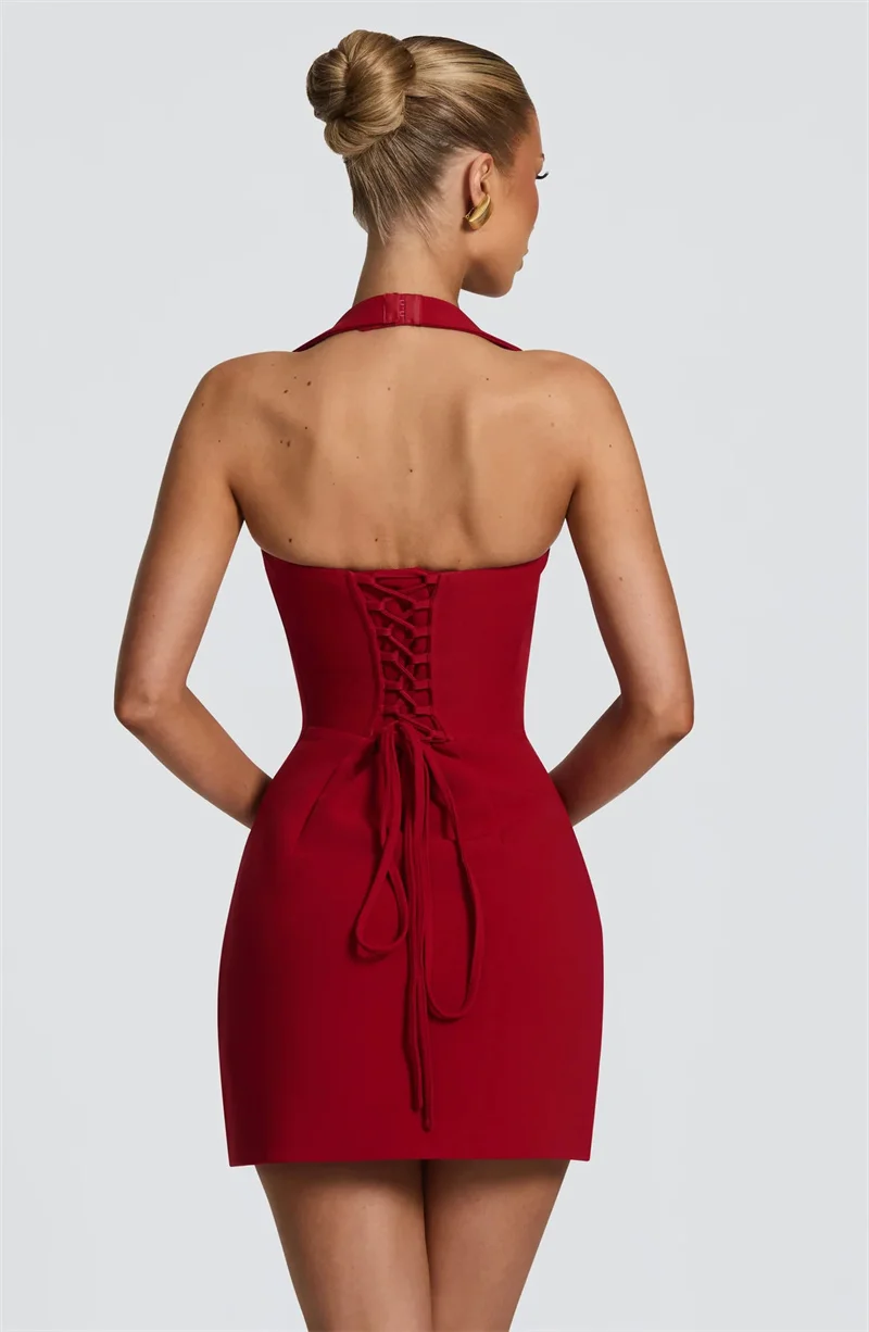 Mozision Halter Backless Sexy Mini Dress Women Elegant Sleeveless Back Lace Up Bodycon Club Party Evening Cocktail Dress 2026