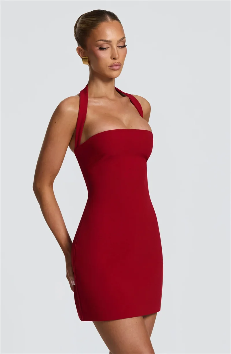 Mozision Halter Backless Sexy Mini Dress Women Elegant Sleeveless Back Lace Up Bodycon Club Party Evening Cocktail Dress 2026