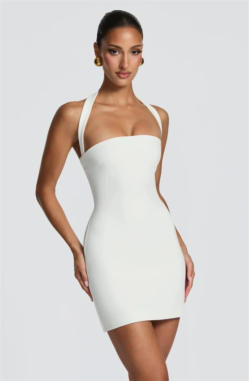 Mozision Halter Backless Sexy Mini Dress Women Elegant Sleeveless Back Lace Up Bodycon Club Party Evening Cocktail Dress 2026