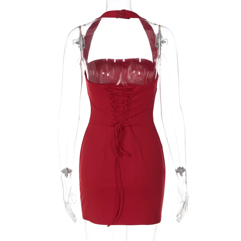 Mozision Halter Backless Sexy Mini Dress Women Elegant Sleeveless Back Lace Up Bodycon Club Party Evening Cocktail Dress 2026