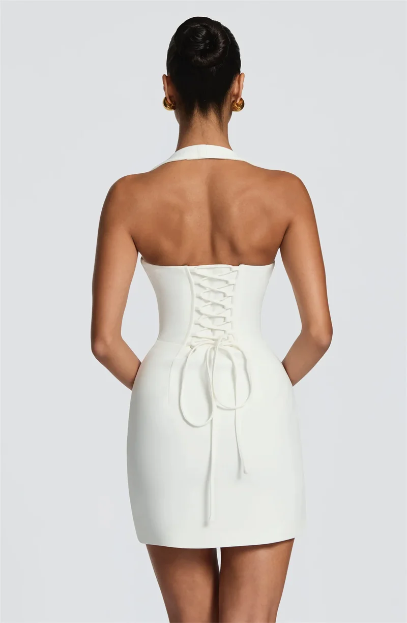 Mozision Halter Backless Sexy Mini Dress Women Elegant Sleeveless Back Lace Up Bodycon Club Party Evening Cocktail Dress 2026