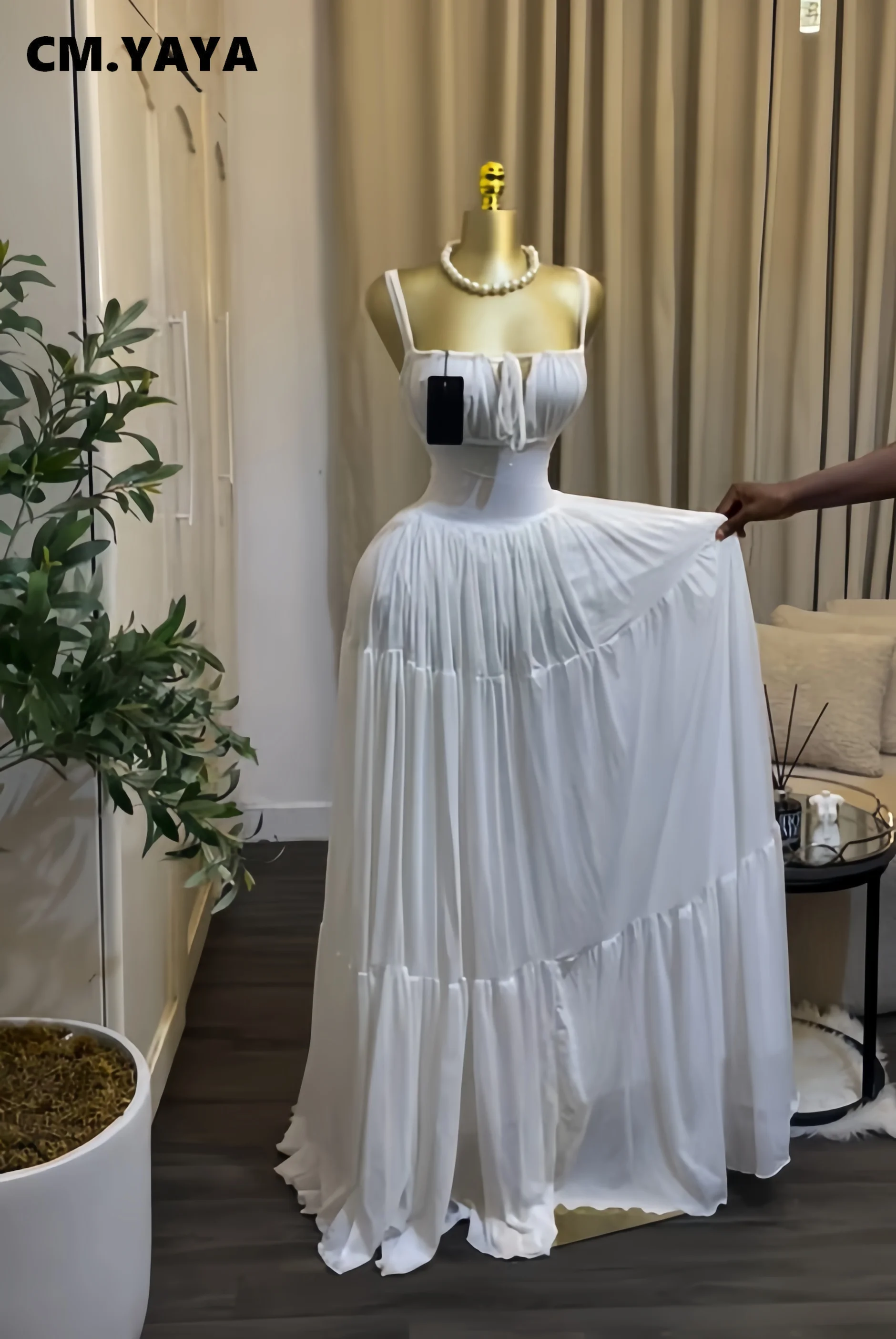 CM.YAYA 2026 Summer Women Strap short sleeve Big Swing Long Maxi Dress Slim Evening Birthday Beach Sexy Vacation Party Dresses