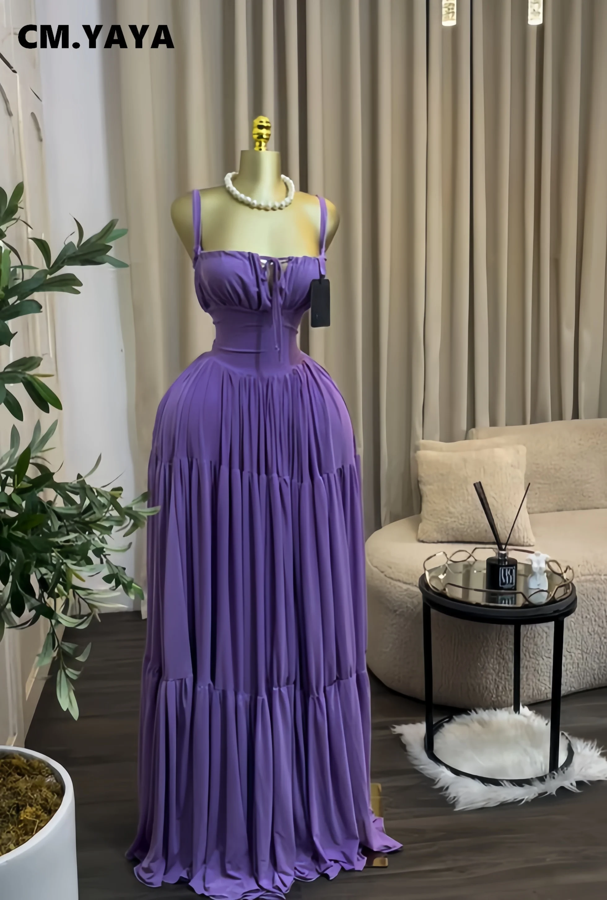 CM.YAYA 2026 Summer Women Strap short sleeve Big Swing Long Maxi Dress Slim Evening Birthday Beach Sexy Vacation Party Dresses