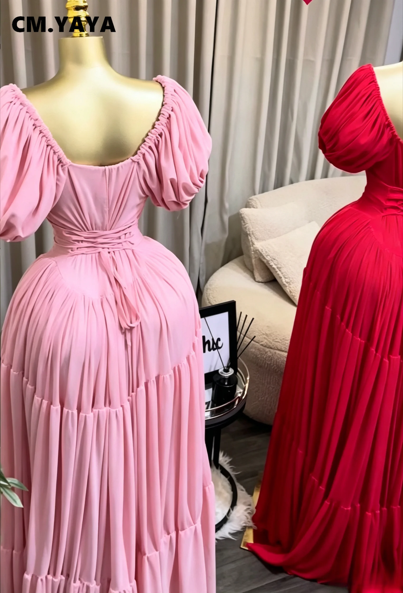 CM.YAYA 2026 Summer Women Strap short sleeve Big Swing Long Maxi Dress Slim Evening Birthday Beach Sexy Vacation Party Dresses