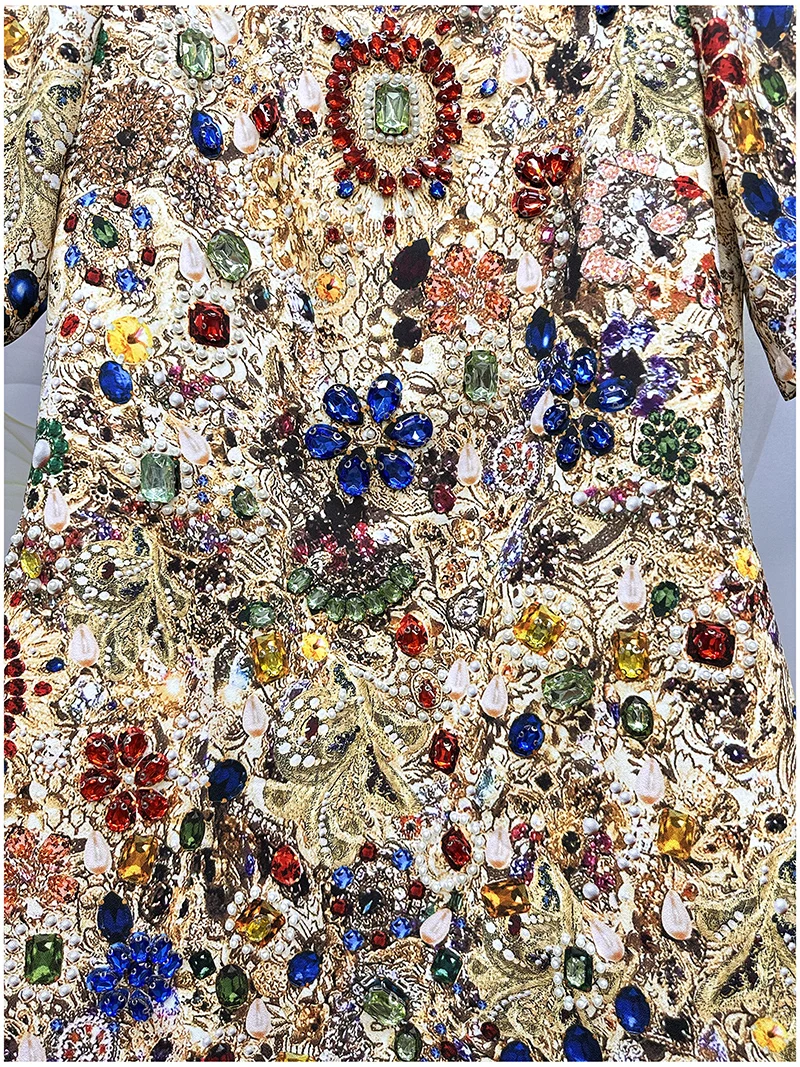 Vintage Luxury A-Line Dress for Women β Shiny Gem Print Beaded Rhinestone Embellished Summer Elegant Party Fashion Outfit