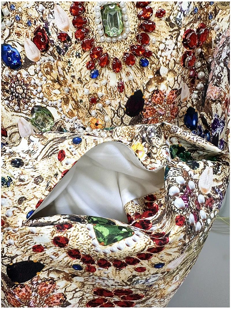 Vintage Luxury A-Line Dress for Women β Shiny Gem Print Beaded Rhinestone Embellished Summer Elegant Party Fashion Outfit