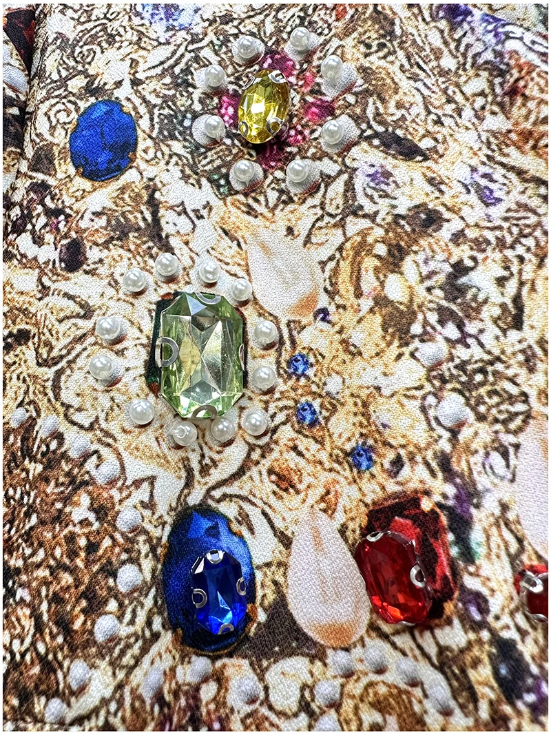 Vintage Luxury A-Line Dress for Women β Shiny Gem Print Beaded Rhinestone Embellished Summer Elegant Party Fashion Outfit
