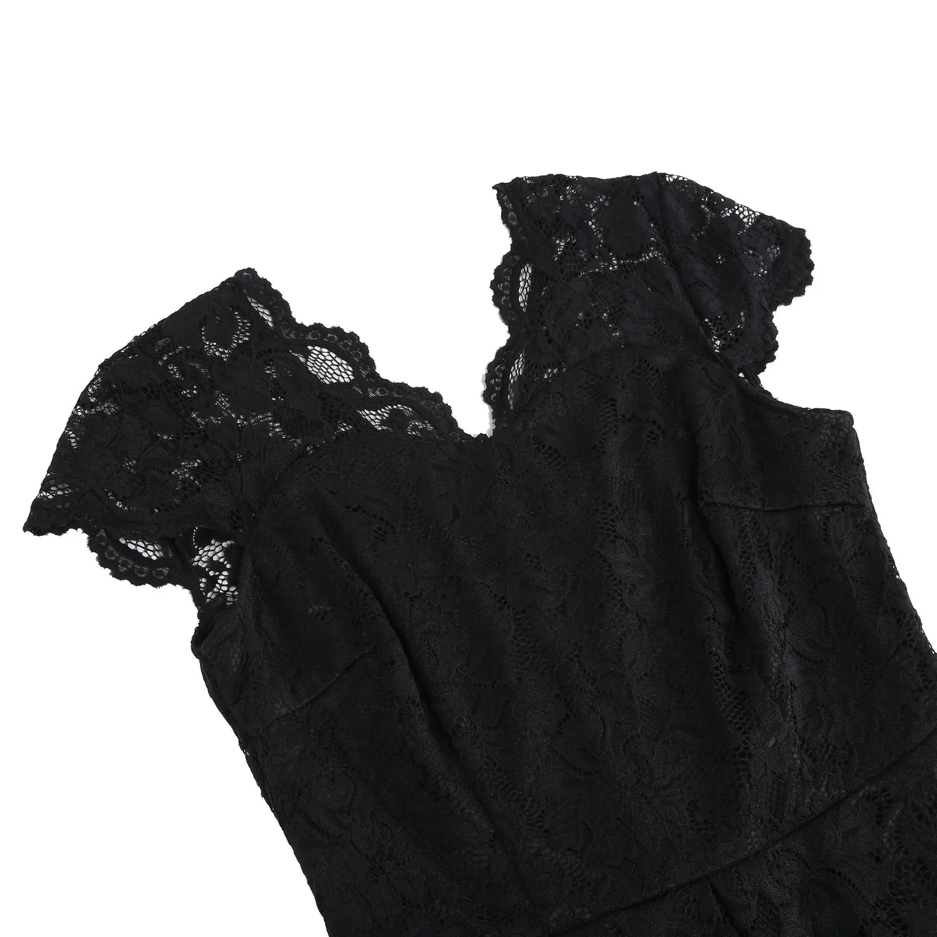 Scalloped V Neck Elegant Birthday Vintage Dresses for Women Evening Prom Party Dress Pleated Lace Mesh Swing Retro Dress Vestido