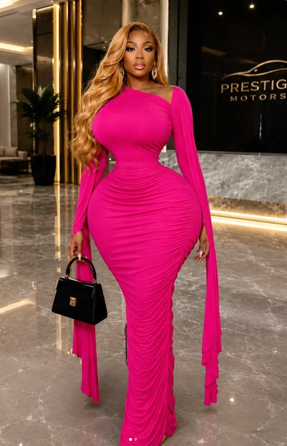 CM.YAYA Women Ruffles Long Sleeve Ruched Stacked Bodycon Maxi Long Dress Vacation Trendy Party Birthday Long Dresses Vestidos