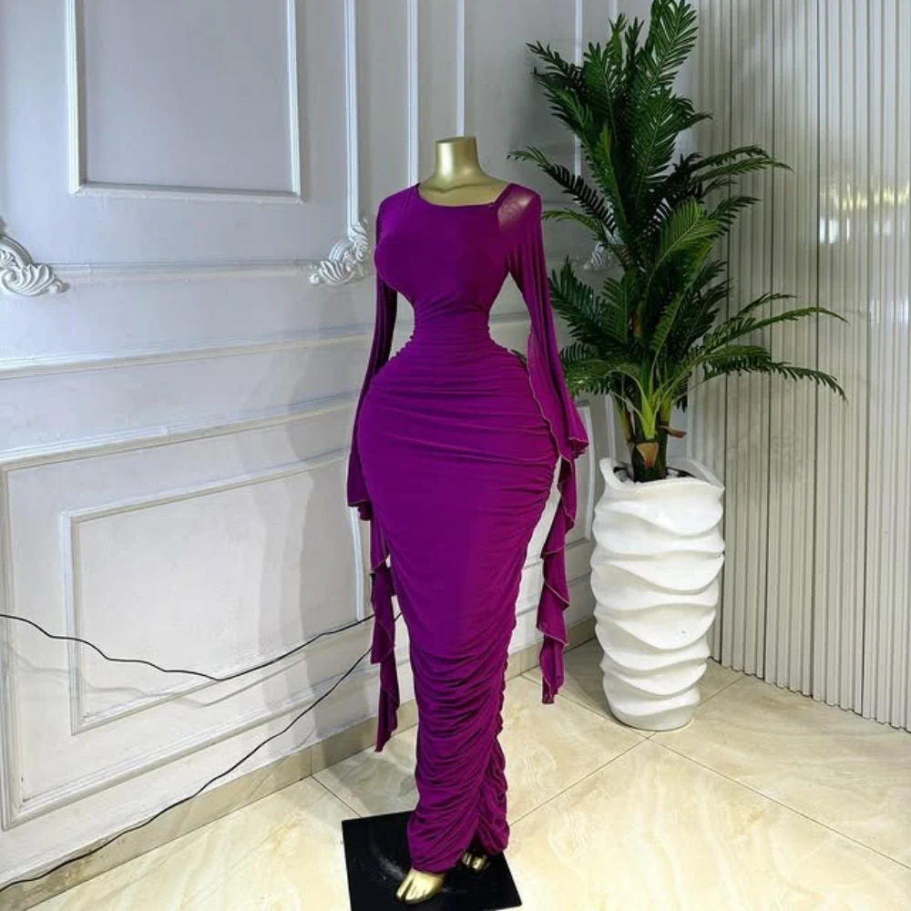 CM.YAYA Women Ruffles Long Sleeve Ruched Stacked Bodycon Maxi Long Dress Vacation Trendy Party Birthday Long Dresses Vestidos
