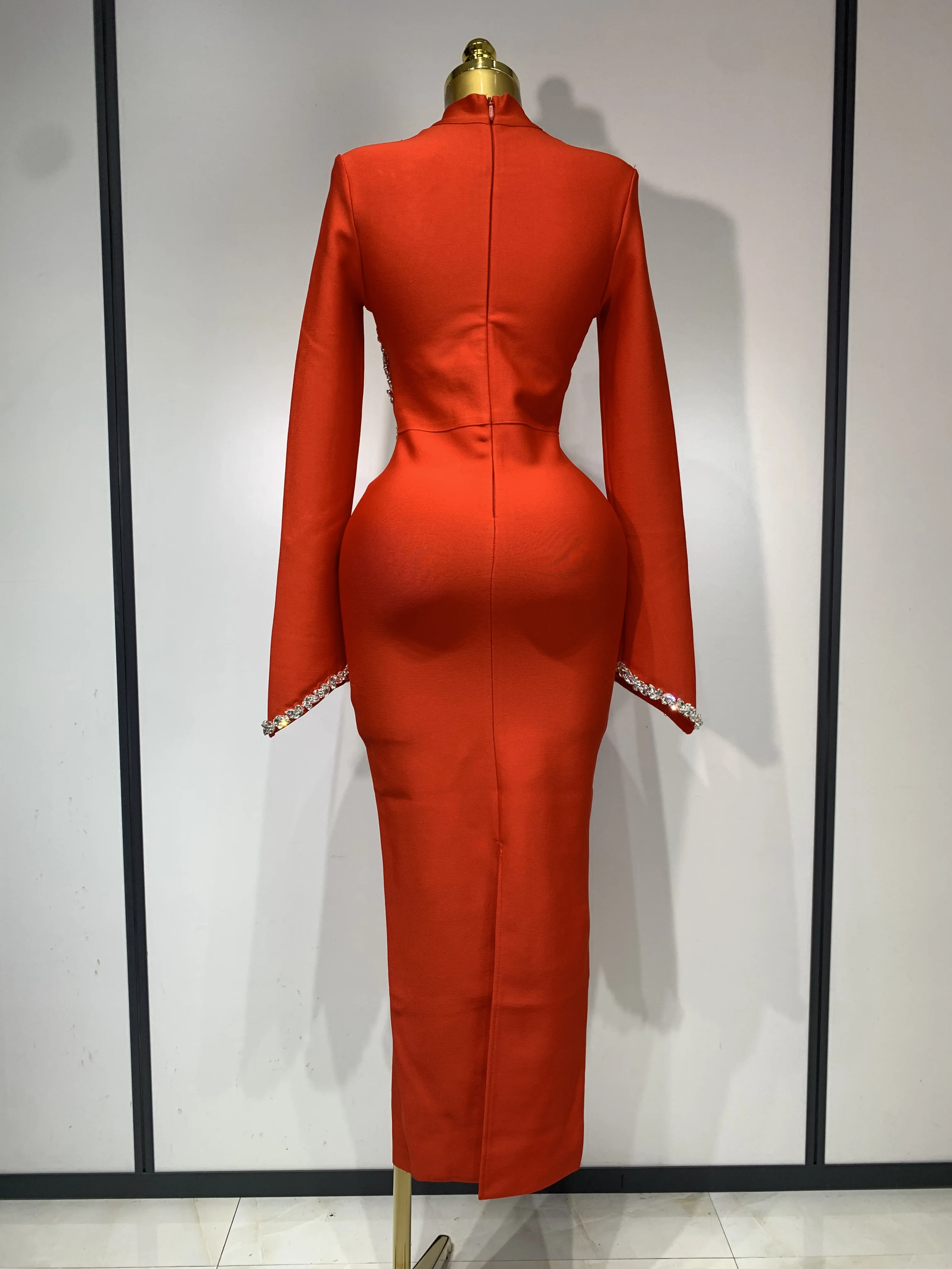 Women Sexy Long Sleeve Diamonds Maxi Long Bodycon Bandage Dress 2025 Celebrity Elegant Evening Party Luxury Birthday Dresses