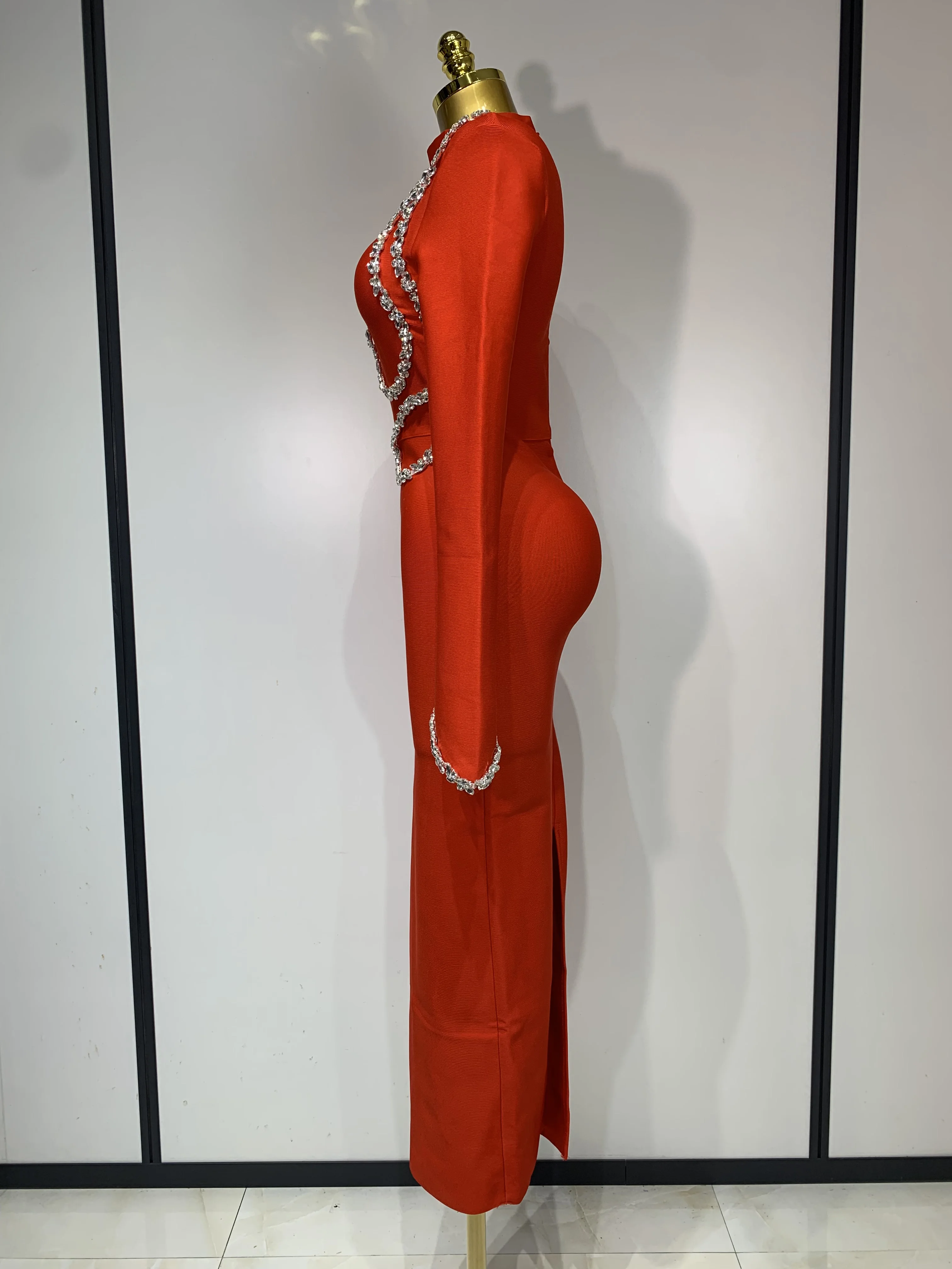 Women Sexy Long Sleeve Diamonds Maxi Long Bodycon Bandage Dress 2025 Celebrity Elegant Evening Party Luxury Birthday Dresses