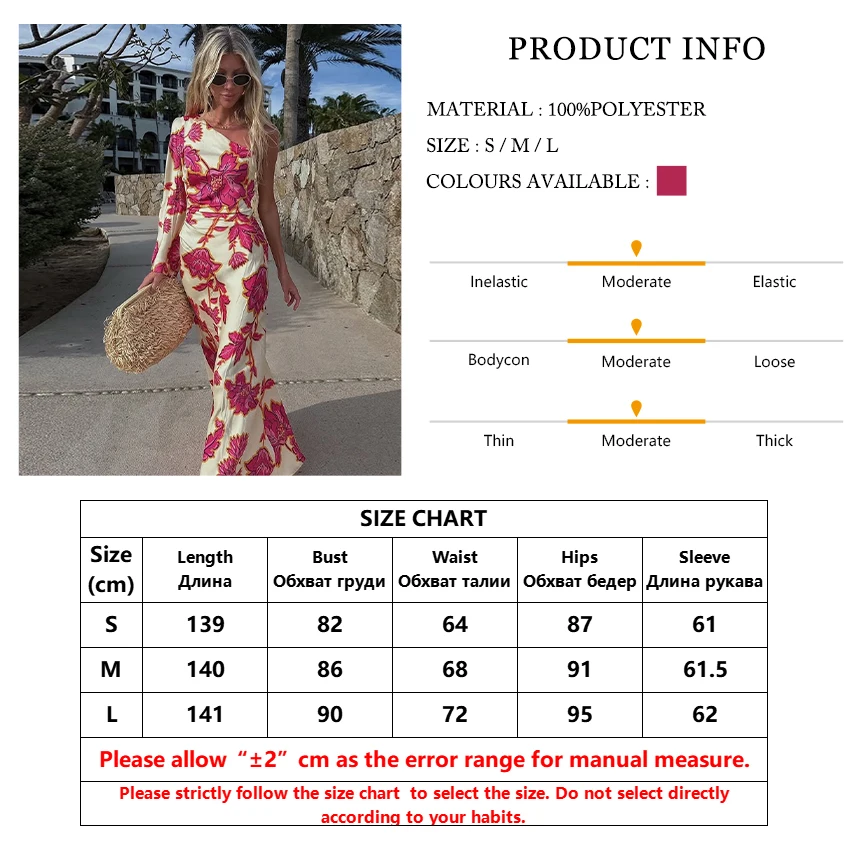 Clacive Fashion Slim Print Women's Dress 2025 Sexy Diagonal Collar Long Sleeve Maxi Dresses Elegant Classic Female Party Dress